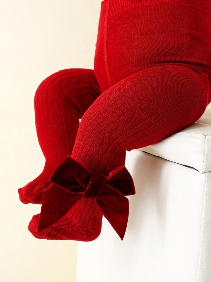 1 para legginsów z bocznym kokardką dla dziewczynek w wieku 1-3 lat, miękkie, elastyczne spodnie z bawełny dla niemowląt,