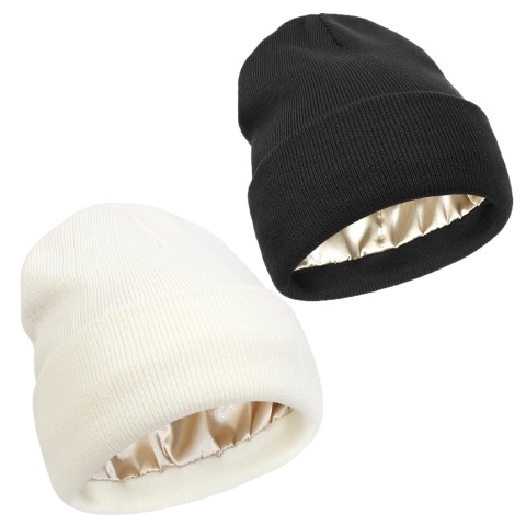 Unisexowa czapka beanie z satynową podszewką dla kobiet, zimowa czapka z jedwabną podszewką, luźna, ciepła