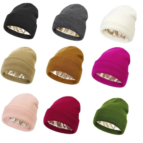 Unisexowa czapka beanie z satynową podszewką dla kobiet, zimowa czapka z jedwabną podszewką, luźna, ciepła,
