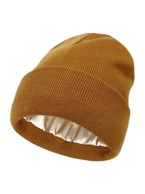 Unisexowa czapka beanie z satynową podszewką dla kobiet, zimowa czapka z jedwabną podszewką, luźna, ciepła,