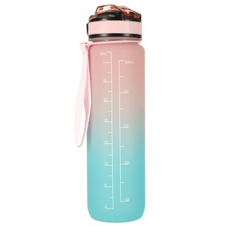 Butelka na wodę bidon ze słomką uchwytem miarką motywacyjną na siłownię BPA free Tritan 1l róż błękit Kik Sp. z o. o. Sp. k.