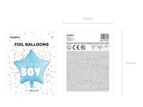 Balon foliowy "It's a boy" na baby shower gwiazda niebieska 48cm Partydeco Sp. z o. o.