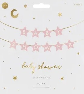 Baner napis na baby shower gwiazdki jasnoróżowe 290cm x 16,5cm Partydeco Sp. z o. o.