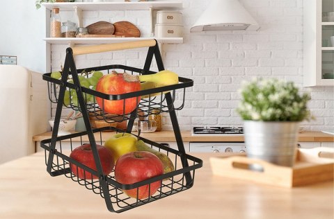 Kosz miska na owoce dwupoziomowy piętrowy metal drewno Kik Sp. z o. o. Sp. k.