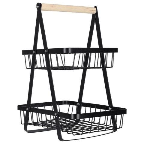 Kosz miska na owoce dwupoziomowy piętrowy metal drewno Kik Sp. z o. o. Sp. k.