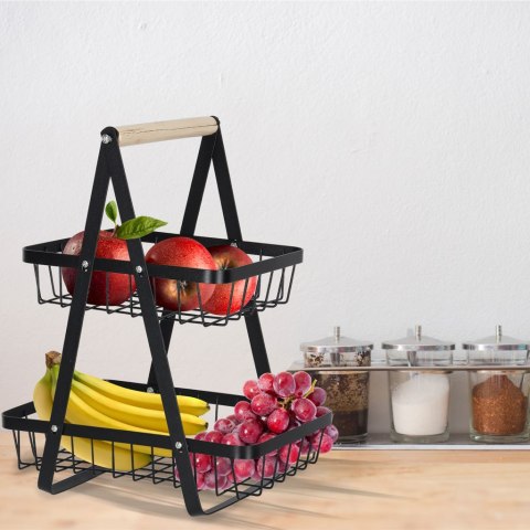 Kosz miska na owoce dwupoziomowy piętrowy metal drewno Kik Sp. z o. o. Sp. k.