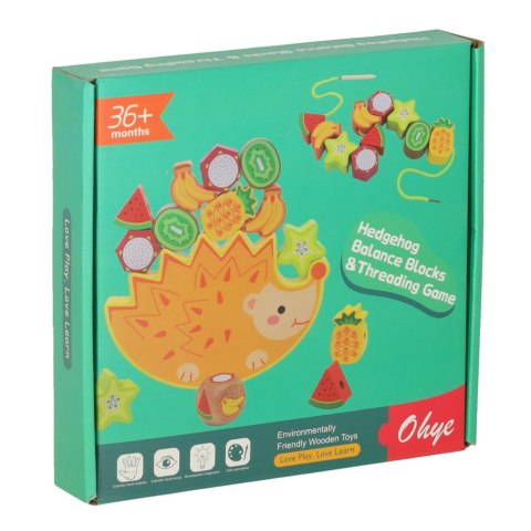Gra zręcznościowa montessori układanka balansująca klocki drewniane jeż nawlekane owoce Kik Sp. z o. o. Sp. k.