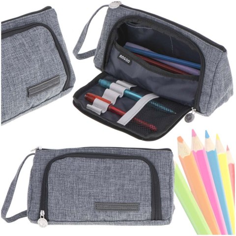 Piórnik szkolny dwukomorowy saszetka kosmetyczka rozkładany 3w1 szary Kik Sp. z o. o. Sp. k.