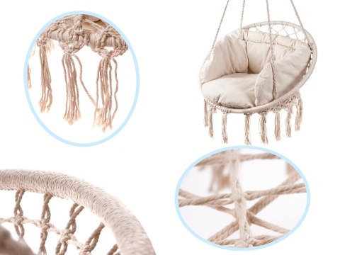 Huśtawka LUARO fotel bocianie gniazdo z poduszką ecru 80cm 150kg Kik Sp. z o. o. Sp. k.