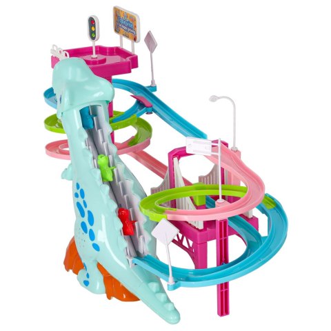 Tor wyścigowy dinozaur zjeżdżalnia ruchome schody LED dźwięk Kik Sp. z o. o. Sp. k.