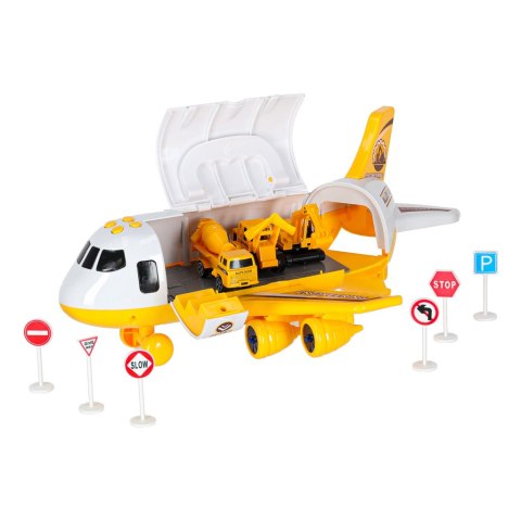 Transporter samolot rozkładany z autami + 3 auta pojazdy budowlane światła dźwięk Kik Sp. z o. o. Sp. k.