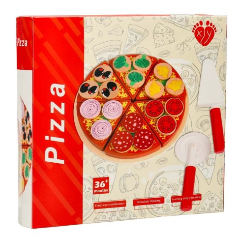 Pizza drewniany zestaw do zabawy na rzep akcesoria łopatka nóż talerz nauka krojenia 20cm Kik Sp. z o. o. Sp. k.