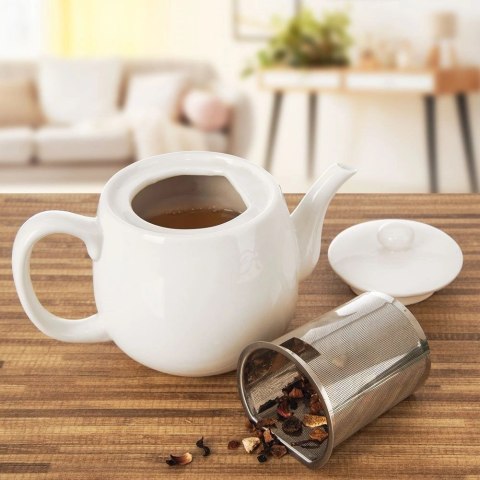 Dzbanek z Zaparzaczem do Herbaty Porcelanowy Biały Mona 700 ml