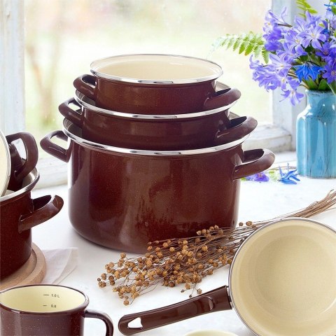 Garnek Emaliowany 2 L ORION BROWN Retro 18 cm Indukcja Zmywarka