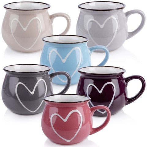 Kubki Kolorowe Serce Zestaw 6 szt. do Kawy Herbaty ORION