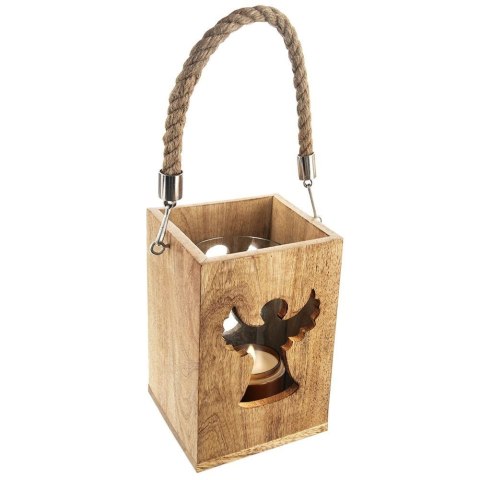 Lampion na Świeczkę Drewniany Anioł 20,5 cm ORION Mango