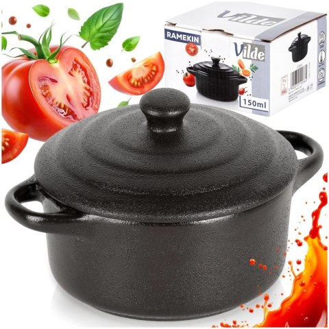 Miseczka do Zapiekania 150 ml Porcelanowa Czarna z Pokrywką VILDE