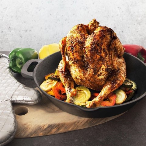 Patelnia Żeliwna 28 cm ORION Litina ze Stojakiem na Kurczaka Grill