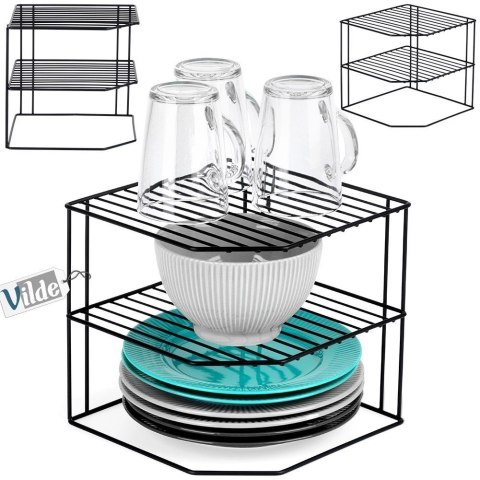 Półka Kuchenna Metalowa Czarna Narożna Loft 3-Poziomowa VILDE 22x22x21 cm