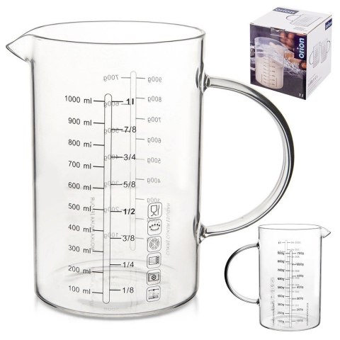 Miarka Kuchenna Miara Kubek z Podziałką Dzbanek Szklana Uchwyt ORION 1 L