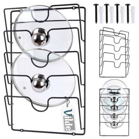 Wieszak na Pokrywki Metalowy VILDE Czarny na 5 Pokrywek LOFT