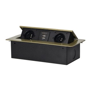 GNIAZDO WPUSZCZANE W BLAT 2X2P+Z, 2XUSB PŁASKI RANT MOSIĄDZ ORNO