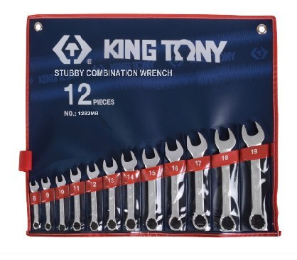 KOMPLET KLUCZY PŁASKO-OCZKOWYCH KRÓTKICH 12 SZTUK 8-19MM, KING TONY