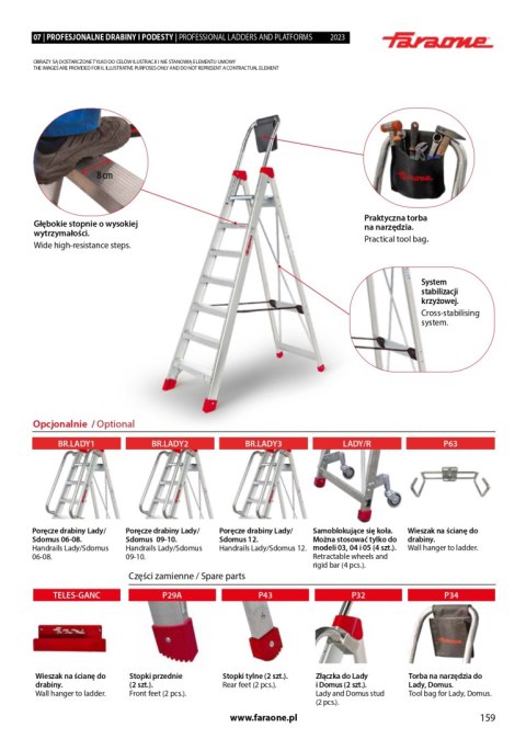 DRABINA LADY5, ALUMINIOWA PROFESJONALNA 5 STOPNI FARAONE