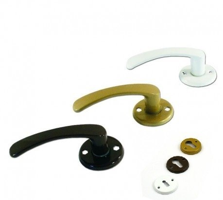 KLAMKA MALOWANA KRÓTKA BRĄZ + SZYLD NA KLUCZ UN