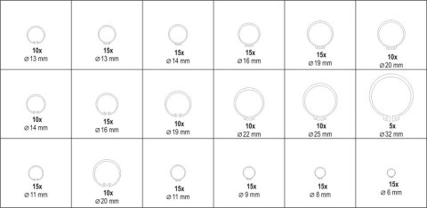 ZESTAW PIERŚCIENI SEGERA ZEWNĘTRZNYCH I WEWNĘTRZNYCH 225SZT YATO