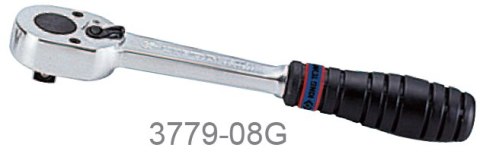 GRZECHOTKA 3/8 200MM 32 ZĘBY CHROM, UCHWYT GUMOWY, BLOKADA KING TONY