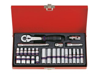 KOMPLET NASADEK 1/4 6-KĄTNE 26 SZTUK 4-13MM Z AKCESORIAMI KING TONY