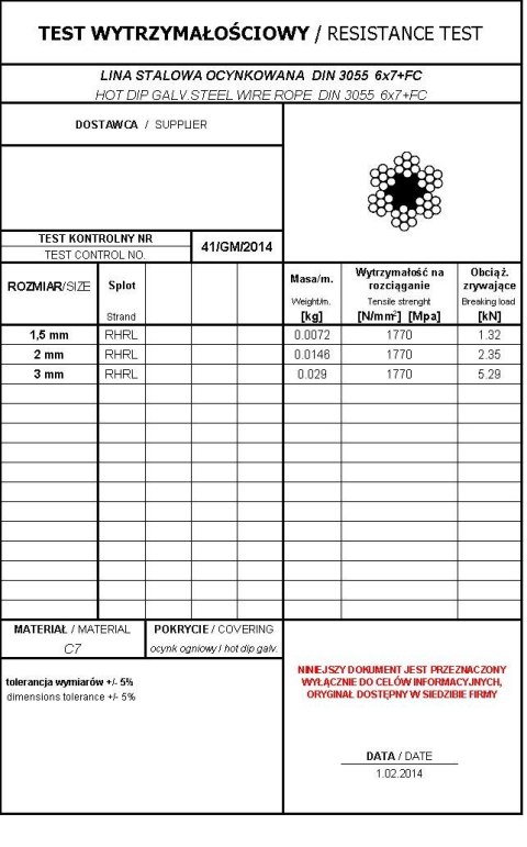 LINA STALOWA OCYNKOWANA 1.5MM 6*7 200MB UN