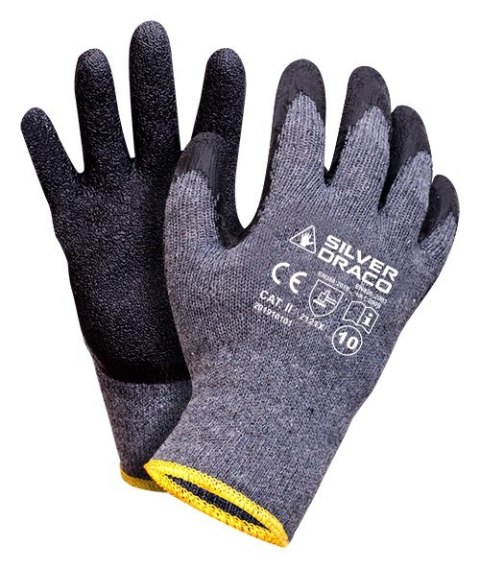 RĘKAWICE DZIANINOWE POWLEKANE GUMĄ SILVER DRACO CZARNE 10 UN