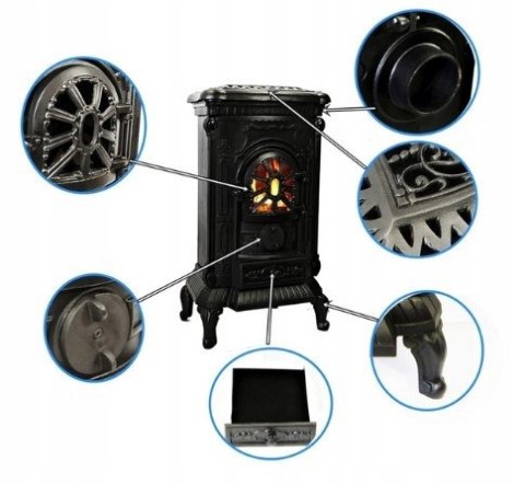 Piec piecyk wolnostojący żeliwny koza INGRID CZARNY 9kW Ø120 na drewno ECO SIGMA