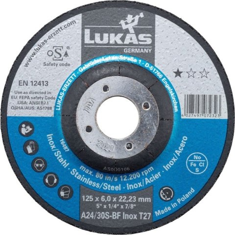 TARCZA WYPUKŁA T27 125*6.0*22 A24/30S-BF INOX PREMIUMFLEX ROTTLUFF