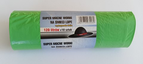 WORKI NA ŚMIECI 120L 70*110 ZIELONE 10 SZTUK UN