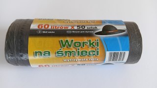 WORKI NA ŚMIECI 60L 60*80HD CZARNE 50 SZTUK UN