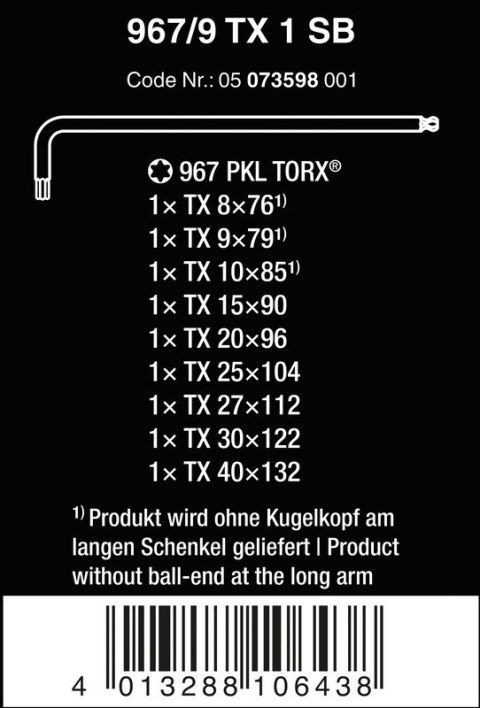 ZESTAW KLUCZY TRZPIENIOWYCH TORX BLACKLASER WERA