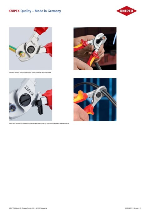 NOŻYCE DO KABLI ZE SPRĘŻYNĄ ROZWIERAJĄCĄ IZOLOWANE 165MM KNIPEX