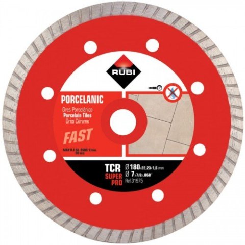 TARCZA DIAMENTOWA DO GRESU PORCELANOWEGO TCR 180 SUPERPRO RUBI