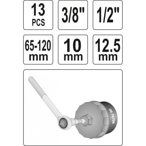KLUCZE NASADOWE DO FILTRÓW OLEJU 13 CZĘŚCI YATO