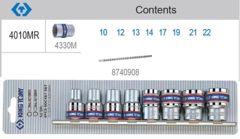 KOMPLET NASADEK 1/2 12-KĄTNE 8 SZTUK 10-22MM KING TONY