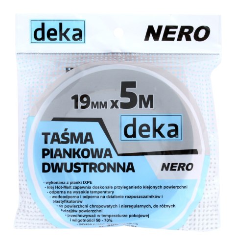 TAŚMA DWUSTRONNA PIANKOWA NERO CZARNA 19MM*5M DEKA