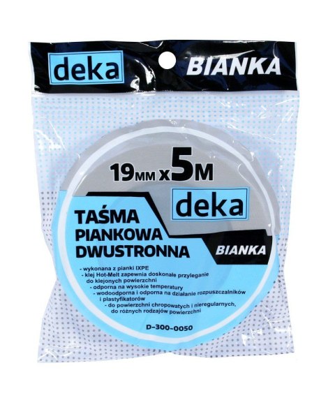 TAŚMA DWUSTRONNA PIANKOWA BIANKA 19MM*5M DEKA