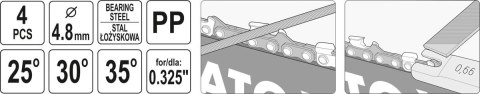 ZESTAW DO OSTRZENIA ŁAŃCUCHA 4.8MM 4SZT YATO