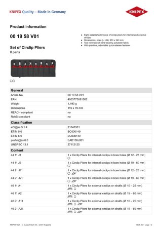 ZESTAW SZCZYPIEC DO PIERŚCIENI SEGERA 8 SZTUK KNIPEX