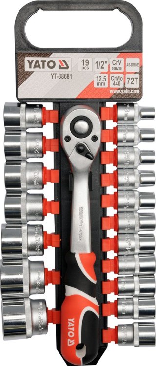 KOMPLET NASADEK Z GRZECHOTKĄ 1/2'' 19 CZĘŚCI YATO