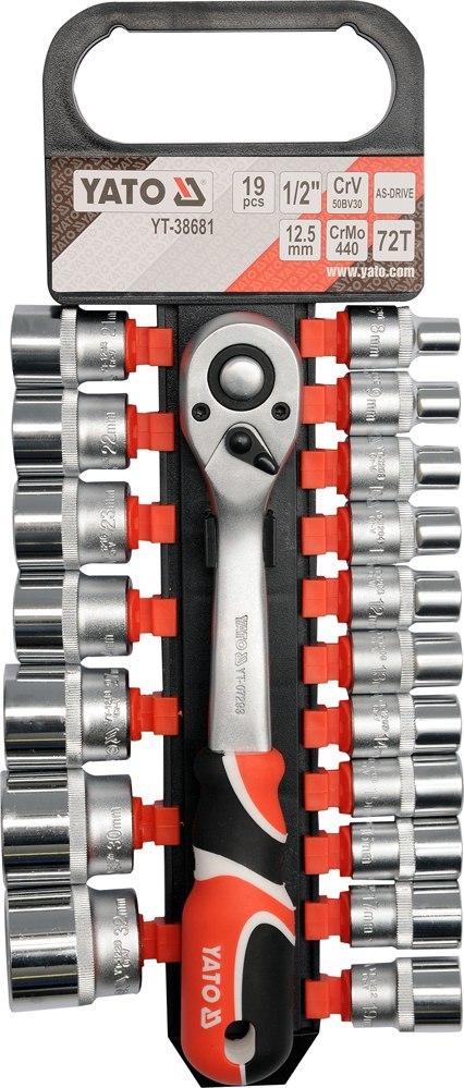 KOMPLET NASADEK Z GRZECHOTKĄ 1/2'' 19 CZĘŚCI YATO