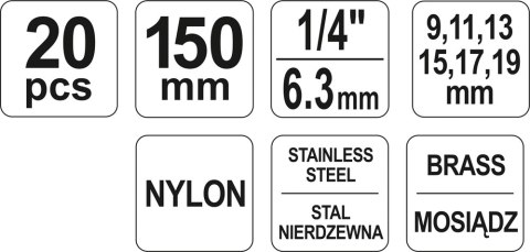 ZESTAW SZCZOTEK DO GNIAZD ŚWIEC 20 CZĘŚCI YATO